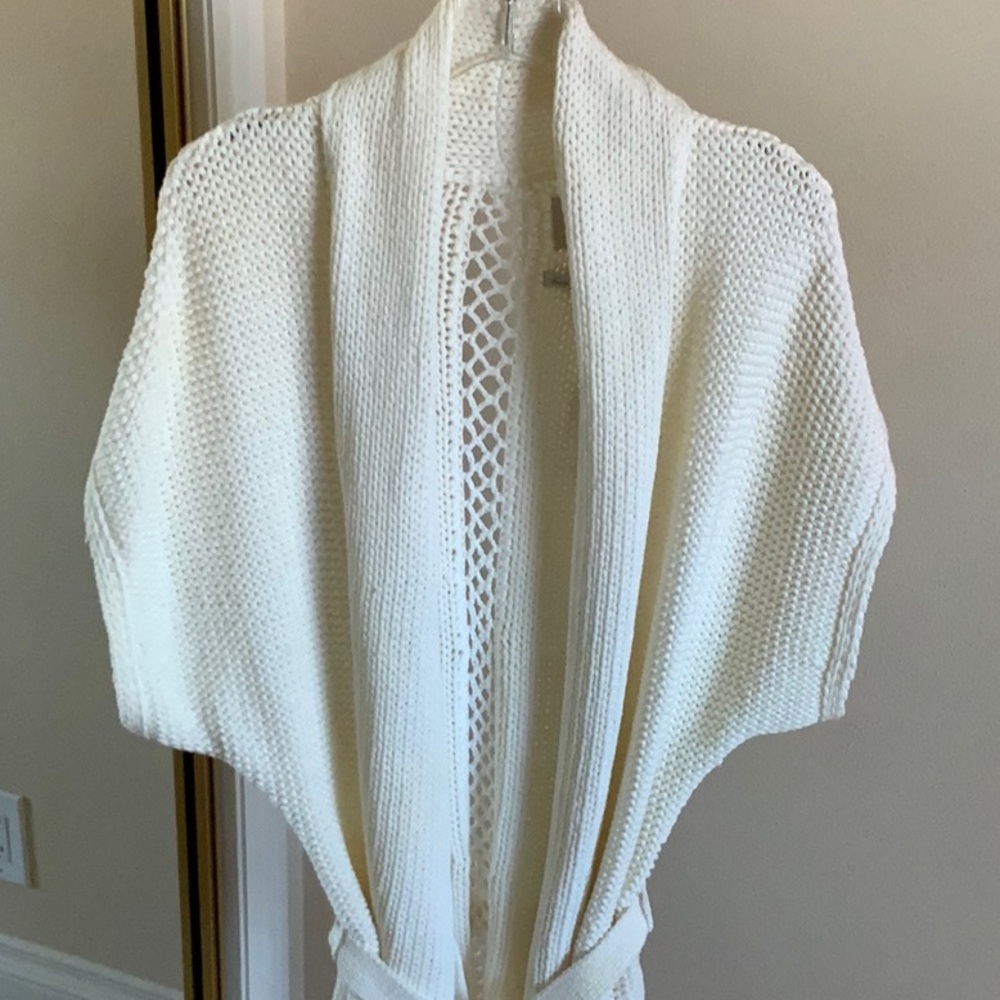 Brochu Walker Cotton Knit Beach Wrap Sweater, Ivory, Size Small
